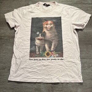 Teddy Fresh Shirt Adult Small Graphic Tee Cat Print Short Sleeve Casual Cotton